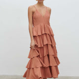 Pretty Lavish Lissy V Neck Tan Blush Textured Midaxi Dress