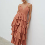 Pretty Lavish Lissy V Neck Tan Blush Textured Midaxi Dress