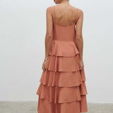Pretty Lavish Lissy V Neck Tan Blush Textured Midaxi Dress