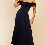 Little Mistress Bridesmaid Rafaela Navy Bardot Maxi Dress
