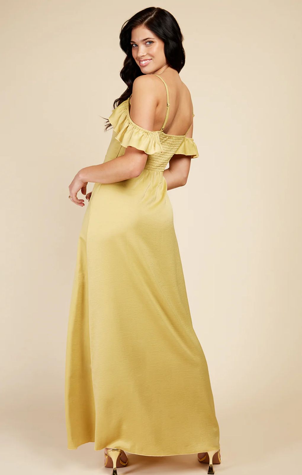 Little Mistress Frill Cold-Shoulder Maxi Dress