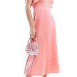 Little Mistress Lace Detail Midaxi Flutter Sleeve Dress In Coral