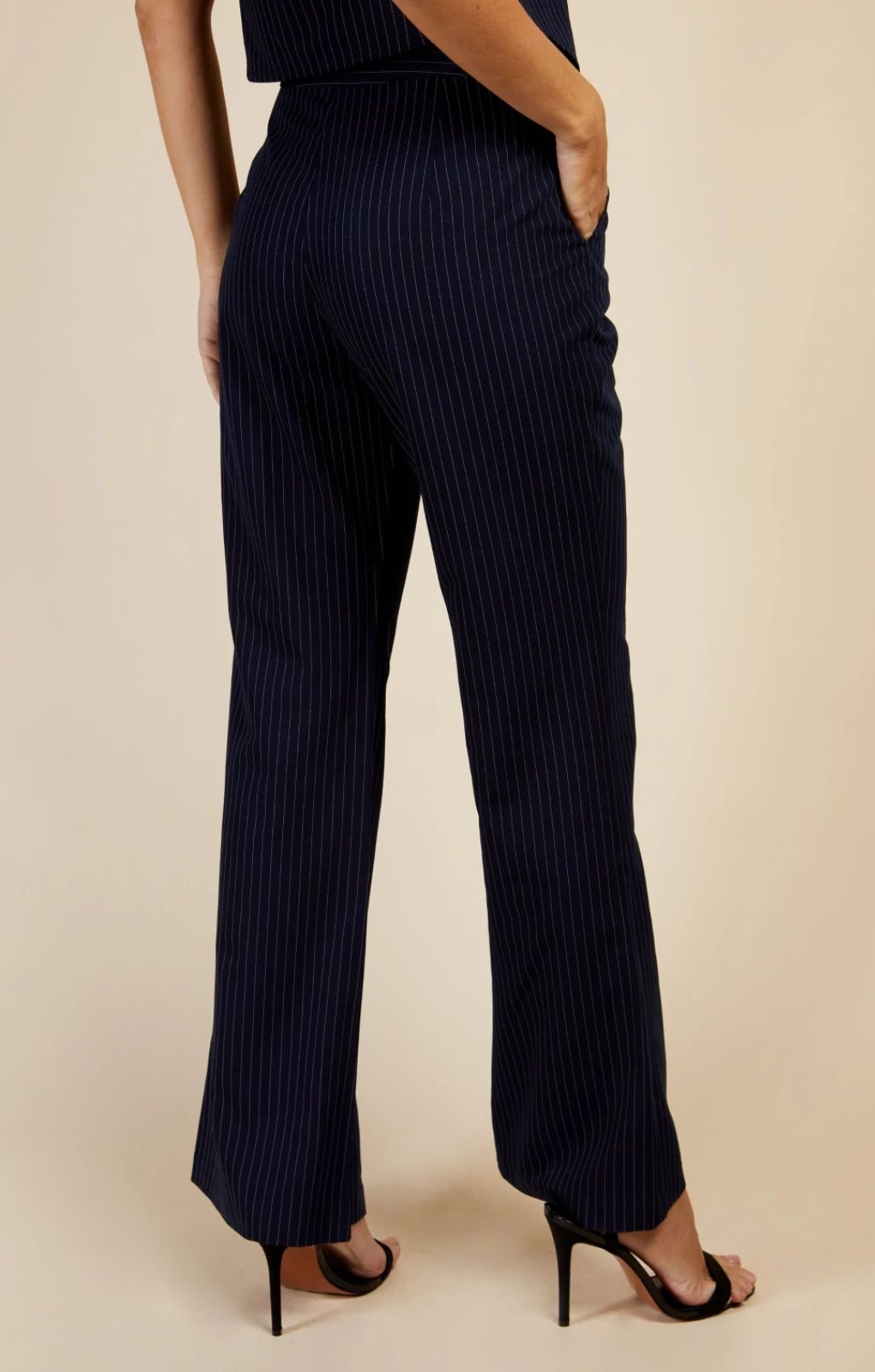 Little Mistress Navy Pinstripe Trousers By Vogue Williams