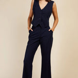 Little Mistress Navy Pinstripe Trousers By Vogue Williams