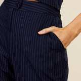 Little Mistress Navy Pinstripe Trousers By Vogue Williams