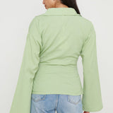 Pretty Lavish Louis Linen Green Wrap Blouse