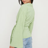 Pretty Lavish Louis Linen Green Wrap Blouse