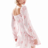 Love Triangle Milkmaid Mini Dress with Tie Detail in Pale Pink Floral