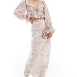 Love Triangle Crinkle Frill Crop Top in Blur Print