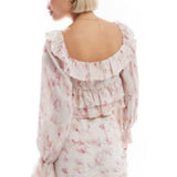 Love Triangle Crinkle Frill Crop Top in Blur Print