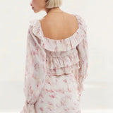 Love Triangle Crinkle Frill Crop Top in Blur Print