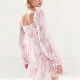 Love Triangle Milkmaid Mini Dress with Tie Detail in Pale Pink Floral