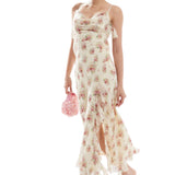 Love Triangle Ruffle Maxi Dress with Open Back in Cream Floral