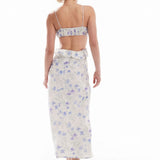 Love Triangle Cut-Out Frill Maxi Dress in Blue Floral