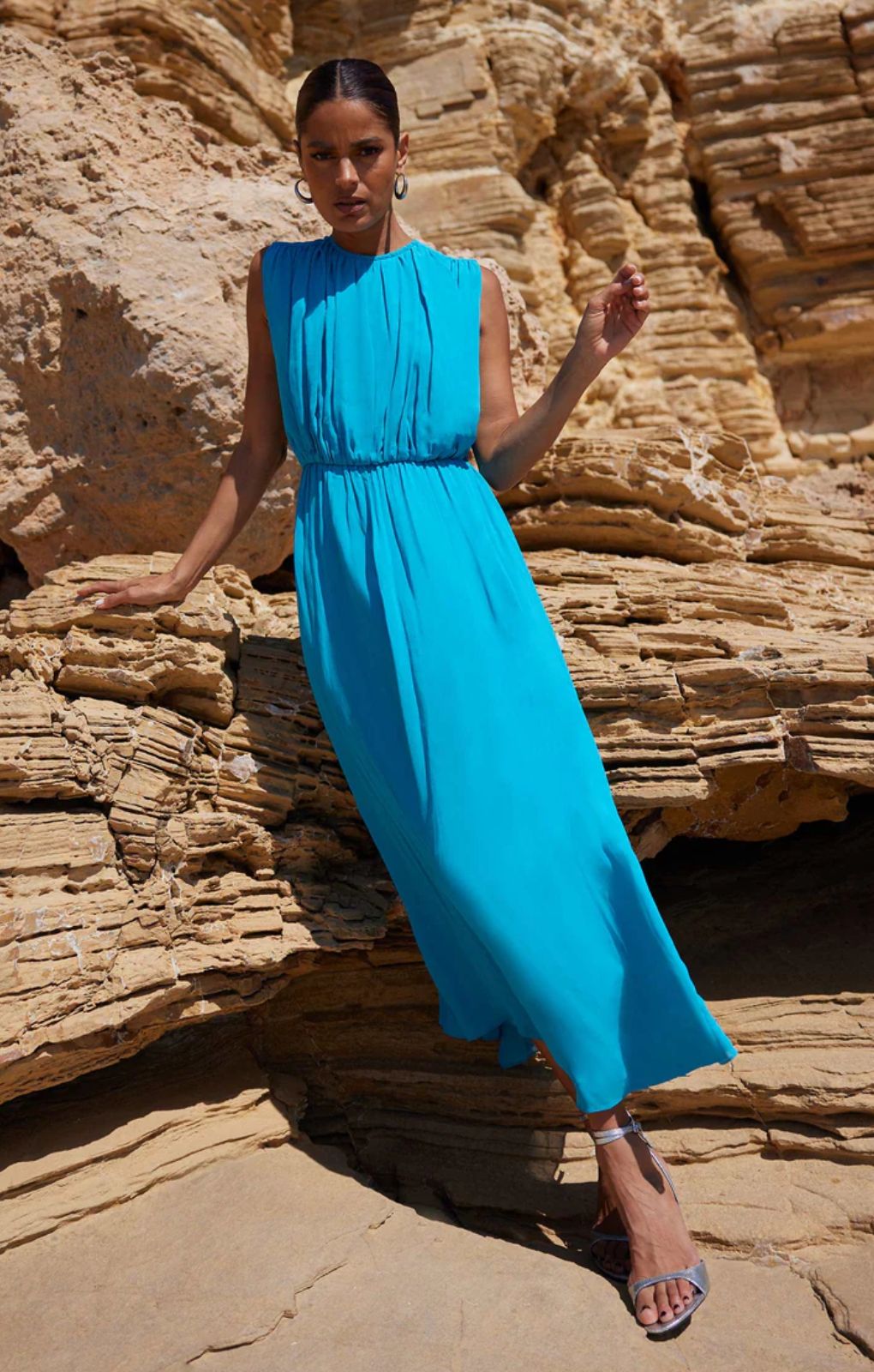 Ro&Zo Lucia Blue Gathered Waist Maxi Dress