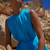 Ro&Zo Lucia Blue Gathered Waist Maxi Dress