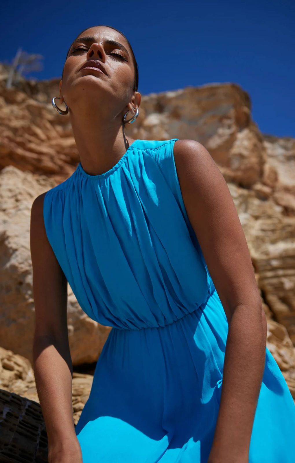 Ro&Zo Lucia Blue Gathered Waist Maxi Dress