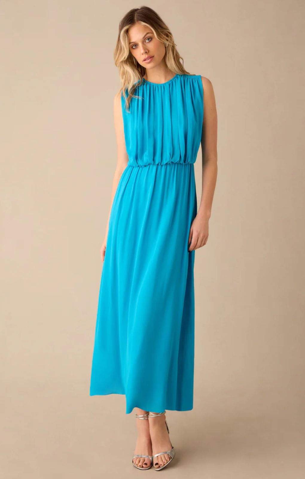 Ro&Zo Lucia Blue Gathered Waist Maxi Dress