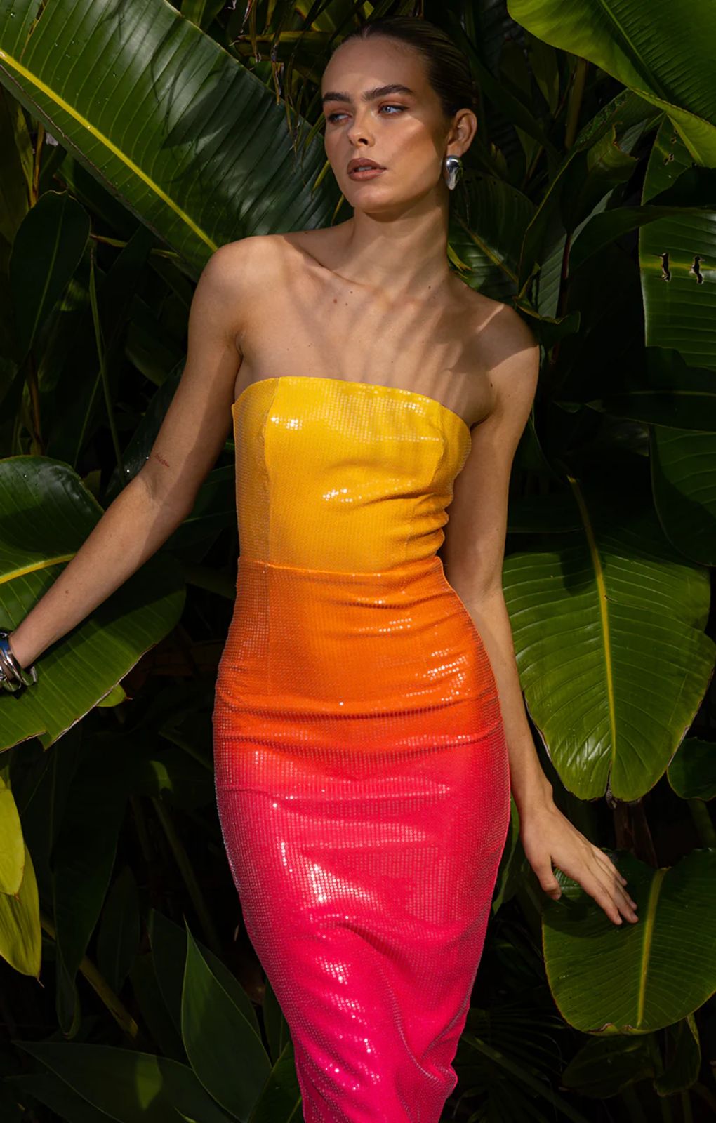 Runaway The Label Malibu Tropical Sequin Midi Dress