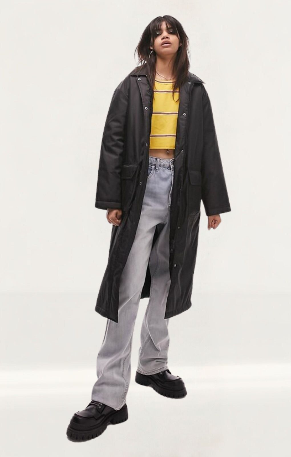 Topshop Longline Collared Car Coat In Black