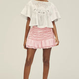 Maeve Satin Chiffon Ruched Mini Skirt – skirts by Maeve, available to rent from Hirestreet
