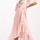 Maya Petite Embroidered Wrap Dress In Veiled Rose