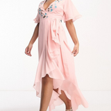 Maya Petite Embroidered Wrap Dress In Veiled Rose