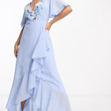 Maya Embroidered Wrap Dress In Baby Blue
