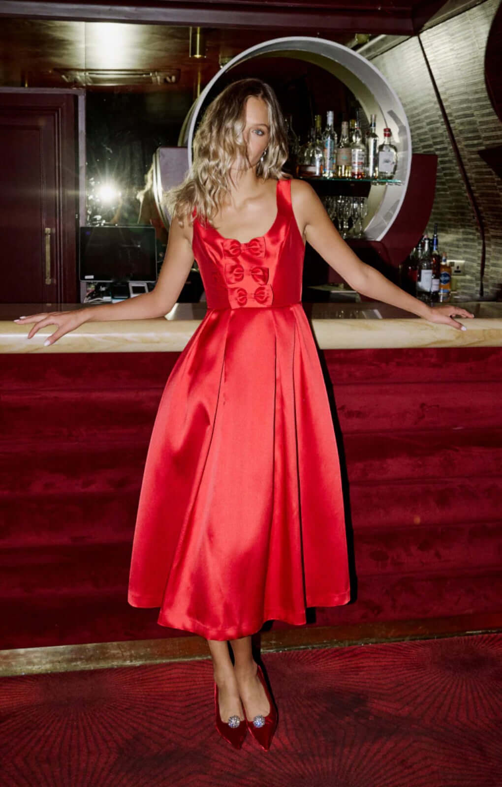 Nobody's Child Red Satin Bow Front Milda Dress