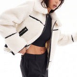 Miss Selfridge Borg Contrast Trucker Jacket in Cream