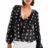 Miss Selfridge Embroidered Daisy Tie Front Blouse