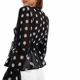 Miss Selfridge Embroidered Daisy Tie Front Blouse