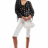 Miss Selfridge Embroidered Daisy Tie Front Blouse