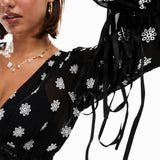 Miss Selfridge Embroidered Daisy Tie Front Blouse