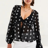 Miss Selfridge Embroidered Daisy Tie Front Blouse