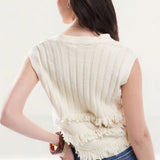 Miss Selfridge Fringe Boho Knitted Vest in Cream
