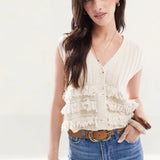 Miss Selfridge Fringe Boho Knitted Vest in Cream