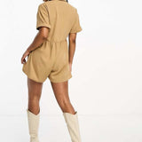 Miss Selfridge Linen Look Soft Shirt Playsuit In Stone