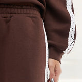 Miss Selfridge Premium Lace Stripe Sweatshirt in Chocolate
