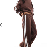 Miss Selfridge Premium Lace Stripe Sweatshirt in Chocolate