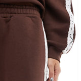 Miss Selfridge Premium Lace Stripe Sweatshirt in Chocolate