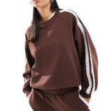 Miss Selfridge Premium Lace Stripe Sweatshirt in Chocolate