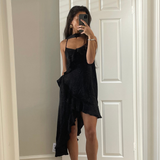 Miss Selfridge Satin Asym Hem Ruffle Dress With Scarf In Black