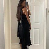 Miss Selfridge Satin Asym Hem Ruffle Dress With Scarf In Black