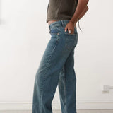 Motel Parallel Leg Low Rise Jeans in Bright Blue