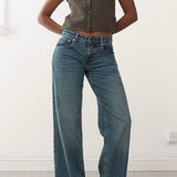 Motel Parallel Leg Low Rise Jeans in Bright Blue