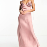 Bardot Satin Midi Dress In Pink Rose