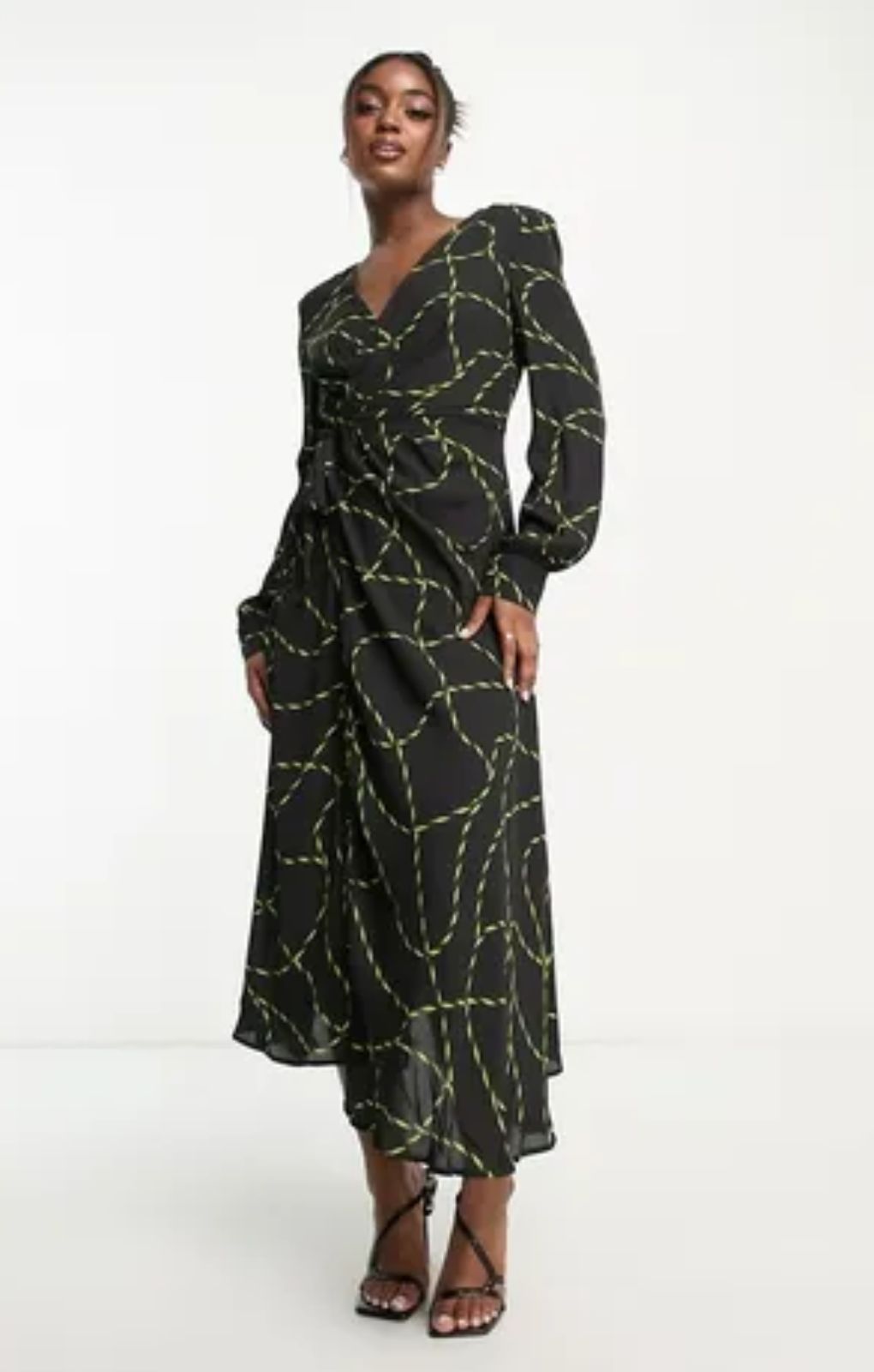 Urban Revivo Long Sleeve Abstract Print Midi Dress In Black