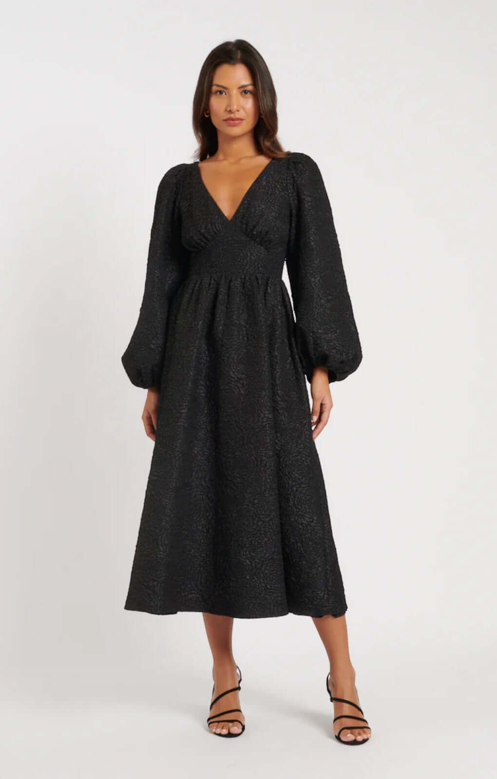 Nobody's Child Black Floral Jacquard Midi Dress