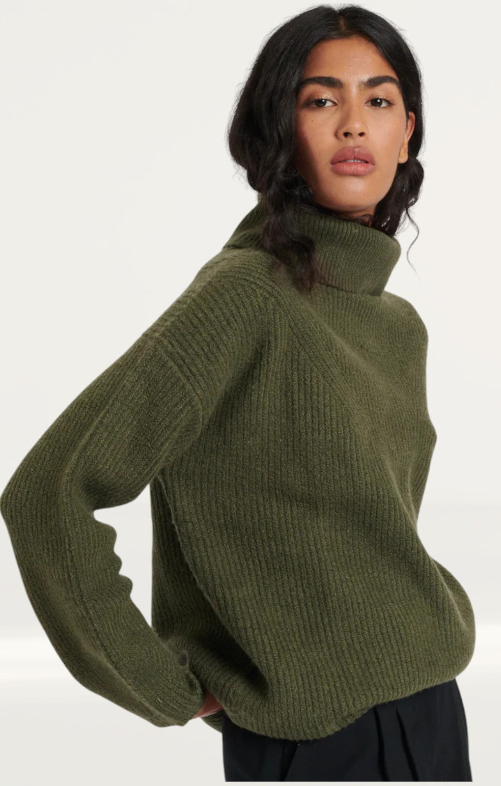 Nobody's Child Khaki Roll Neck Longline Knitted Jumper